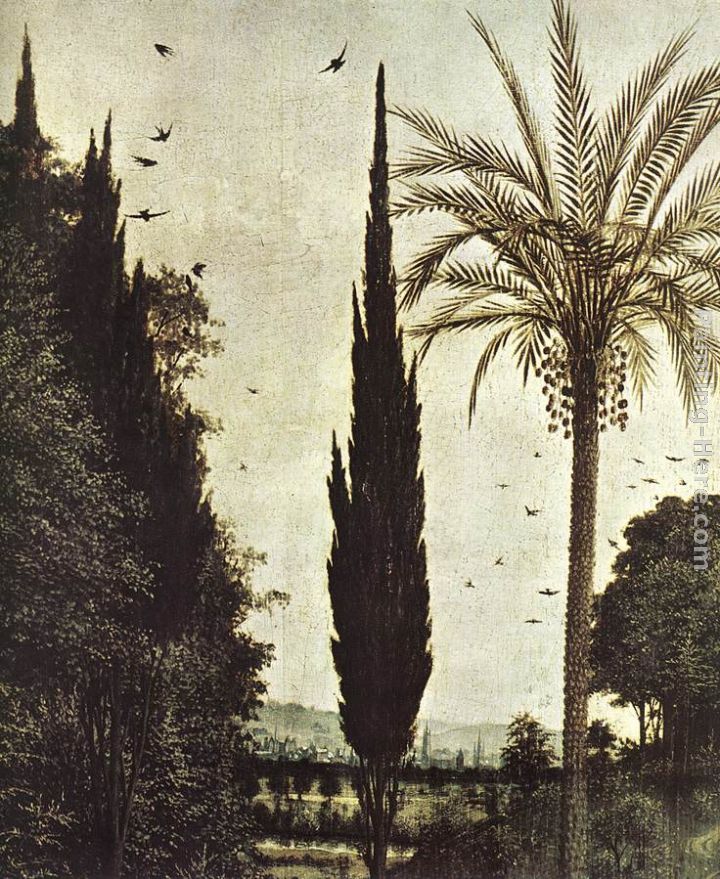 Jan van Eyck The Ghent Altarpiece Adoration of the Lamb [detail top]